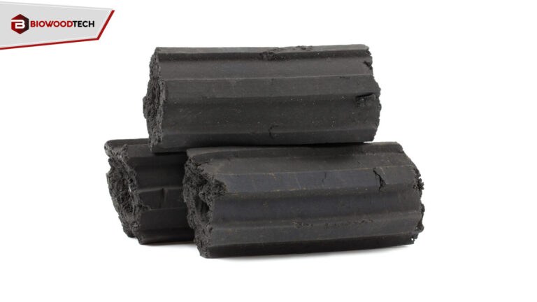 Close-up of glowing hexagonal sawdust charcoal briquettes stacked for high-heat, consistent grilling on a professional BBQ. The image highlights the clean, smokeless burn of the eco-friendly fuel.